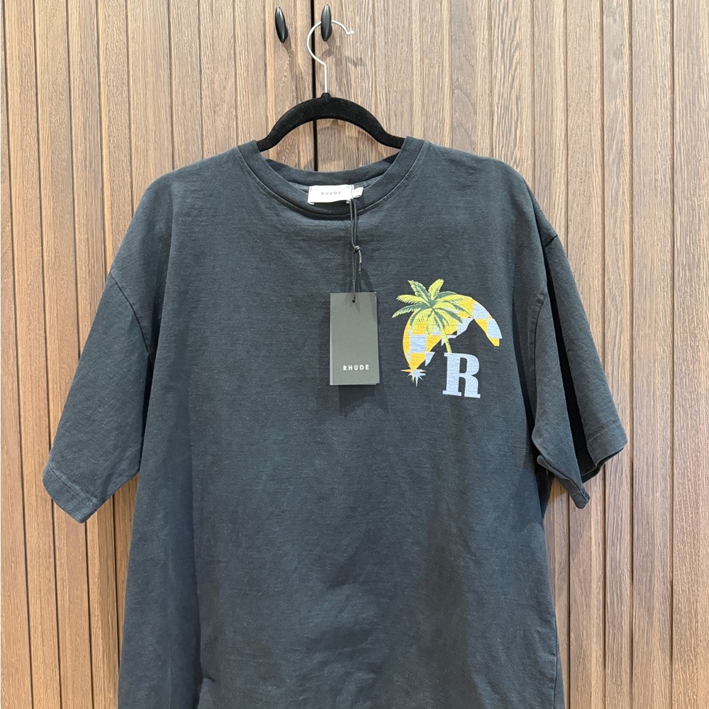 Men's Rhude Gray T-Shirt with Palm Tree Design